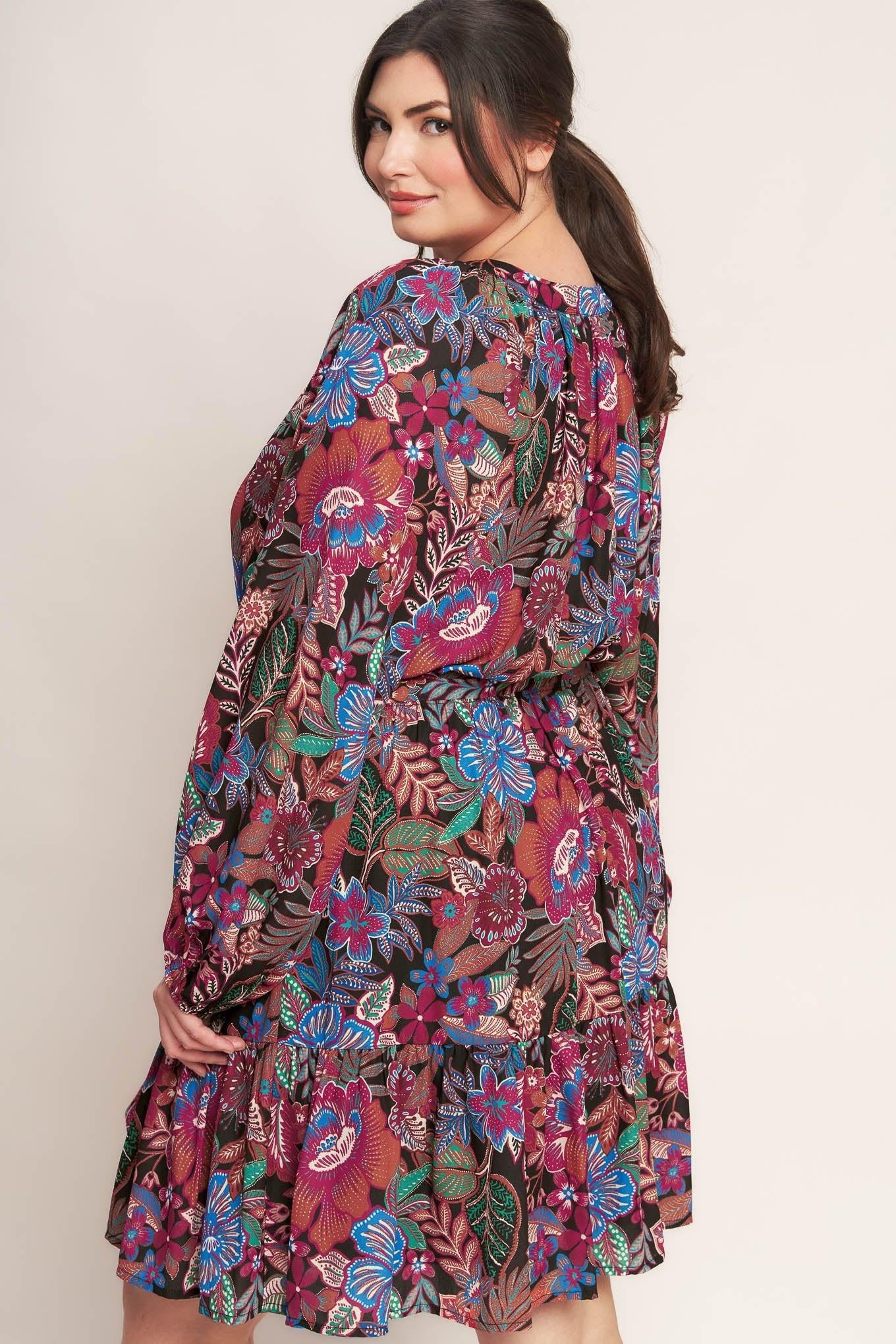 Floral Bliss Woven Mini Dress in black, view 7 — Soul Flow Apparel