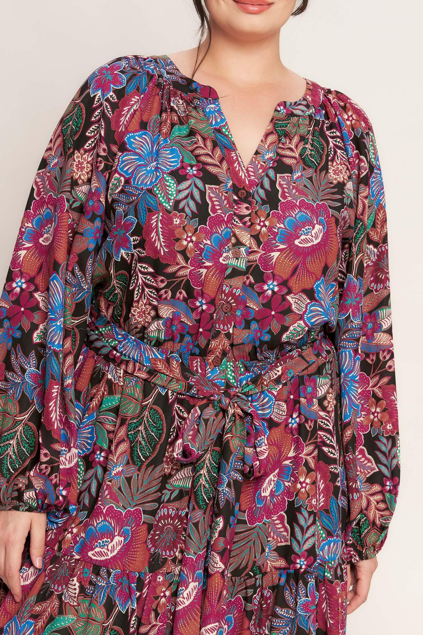 Floral Bliss Woven Mini Dress in black, view 8 — Soul Flow Apparel