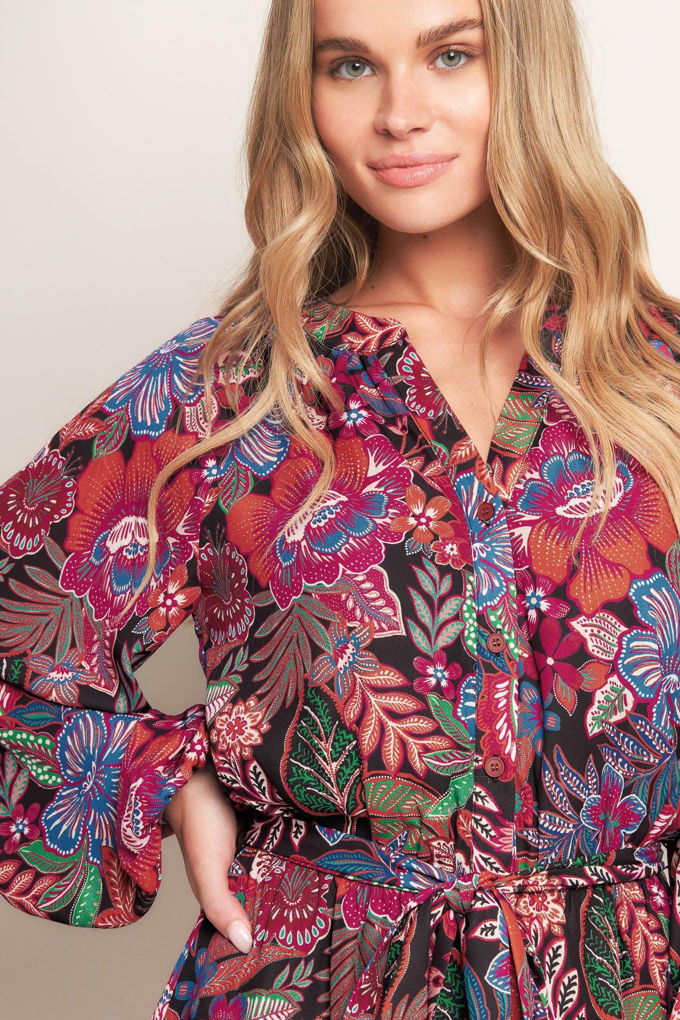 Floral Bliss Woven Mini Dress in black, view 4 — Soul Flow Apparel