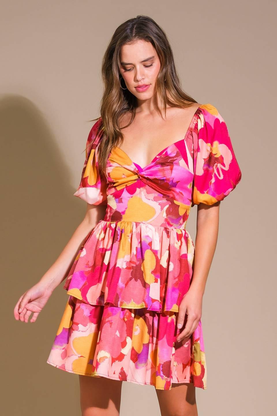 Whimsical Beauty Woven Mini Dress in magentamustard, view 1 — Soul Flow Apparel