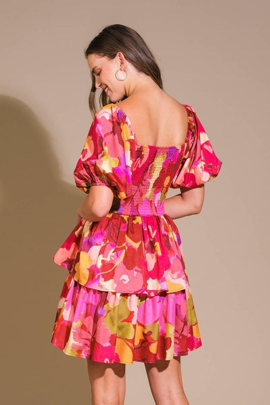 Whimsical Beauty Woven Mini Dress in magentamustard, view 2 — Soul Flow Apparel
