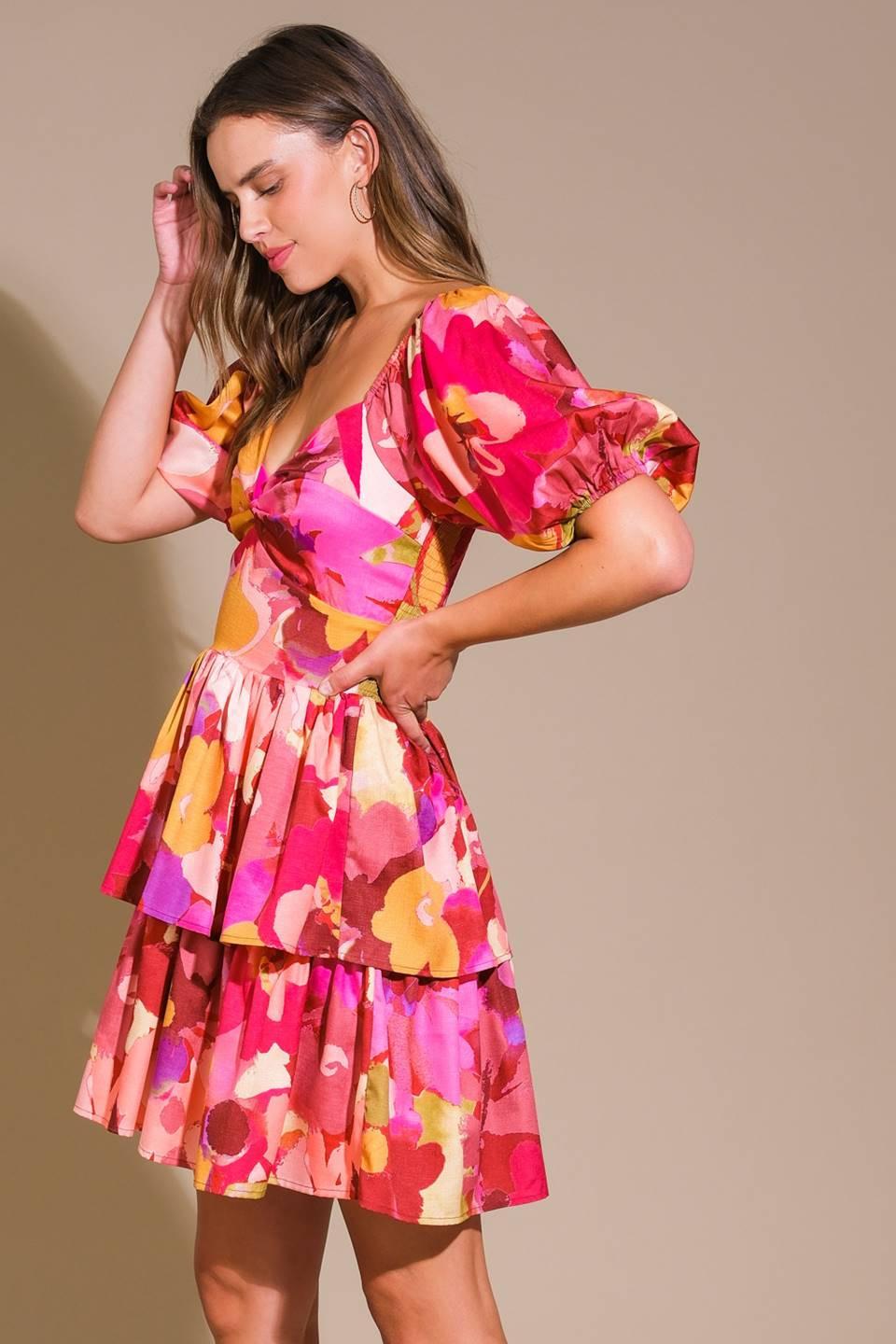 Whimsical Beauty Woven Mini Dress in magentamustard, view 3 — Soul Flow Apparel