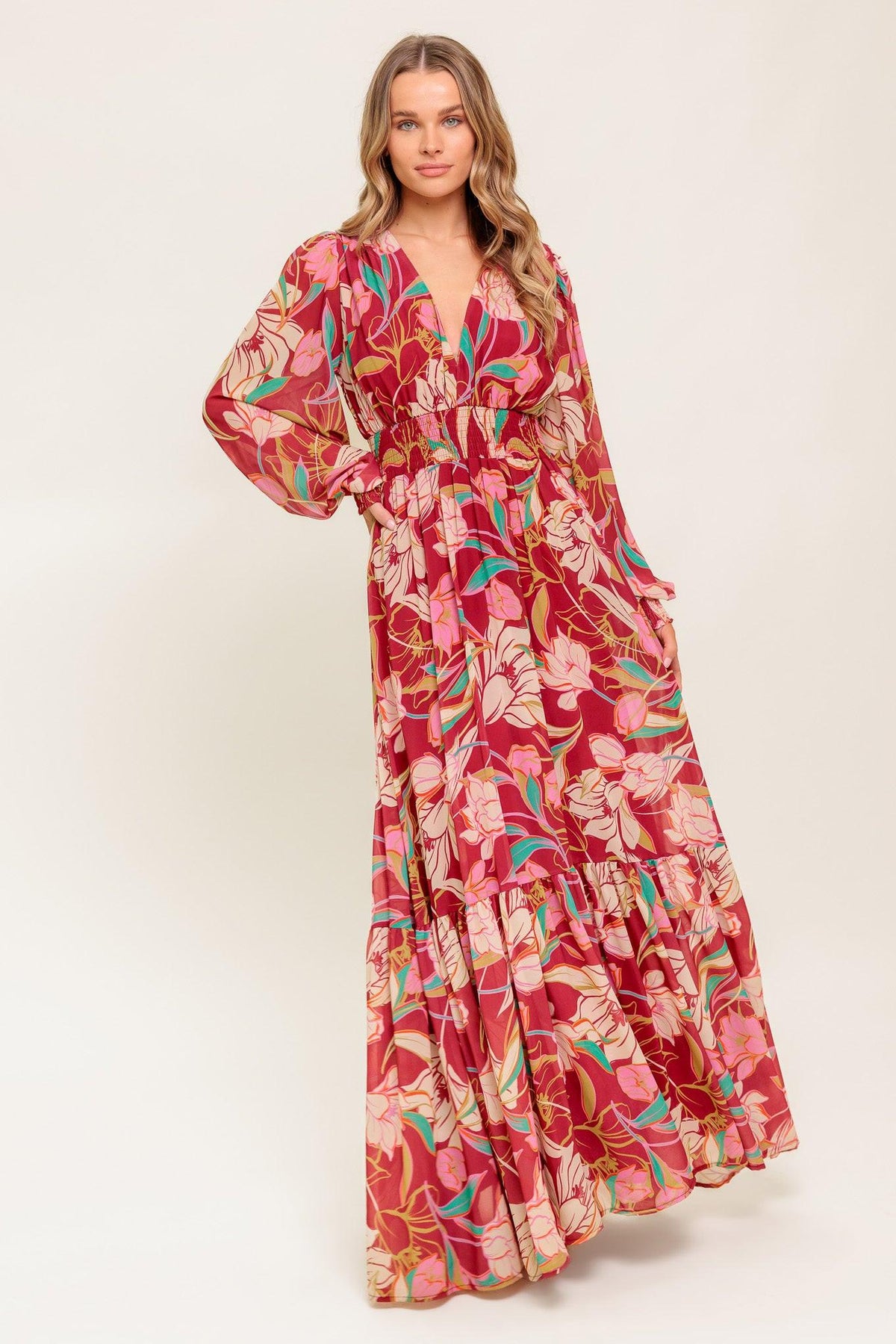 Amazing Presence Woven Maxi Dress in berry, view 1 — Soul Flow Apparel
