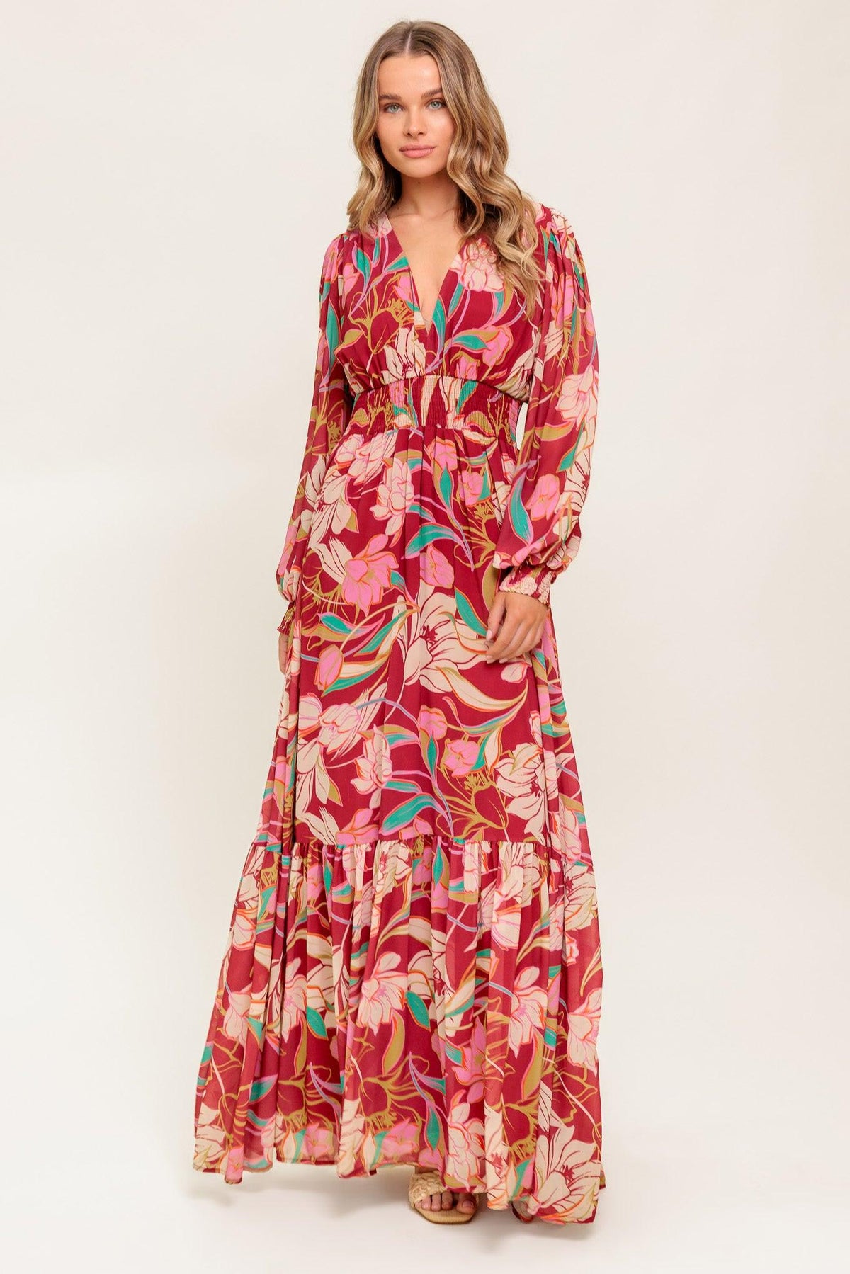 Amazing Presence Woven Maxi Dress in berry, view 2 — Soul Flow Apparel