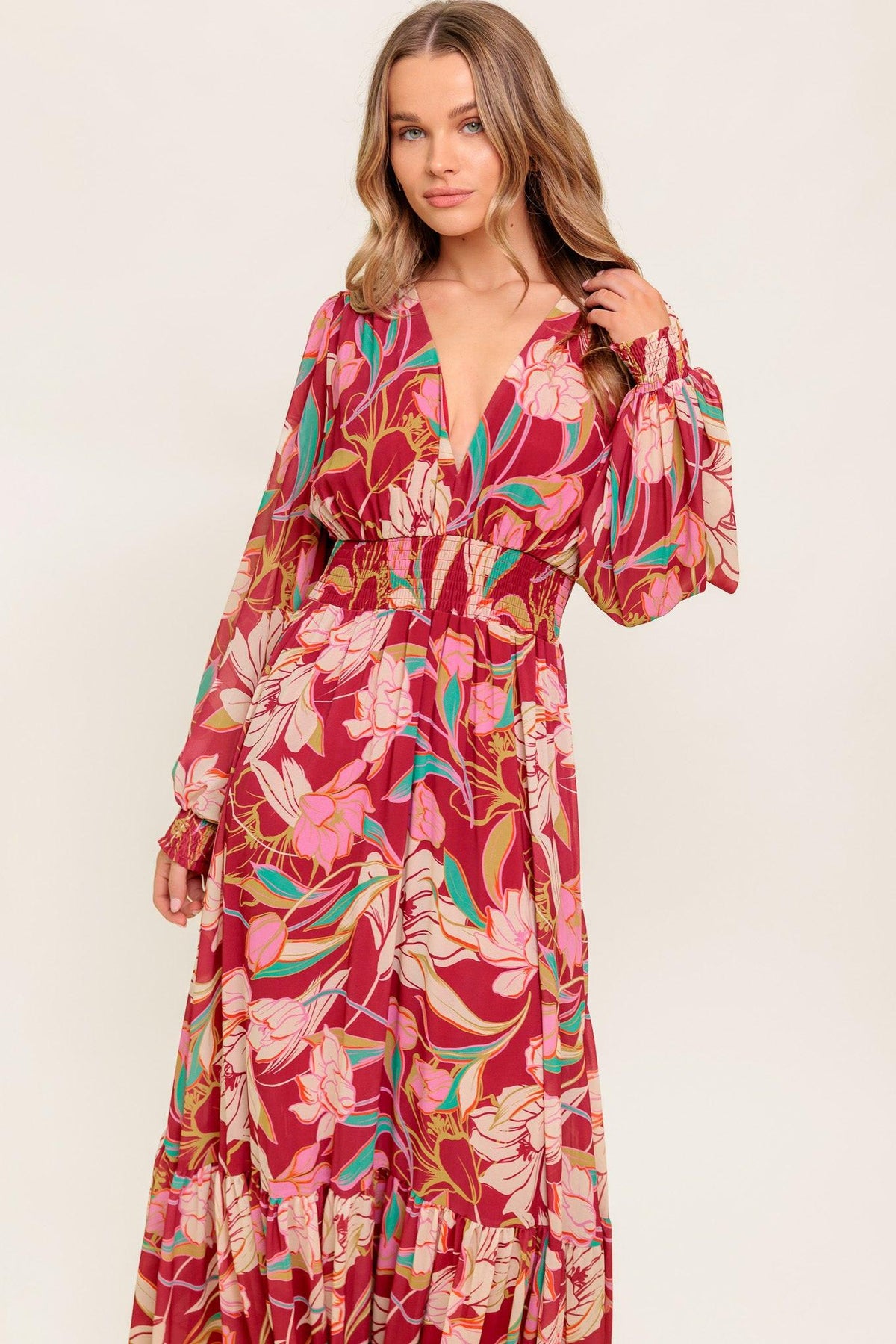 Amazing Presence Woven Maxi Dress in berry, view 3 — Soul Flow Apparel