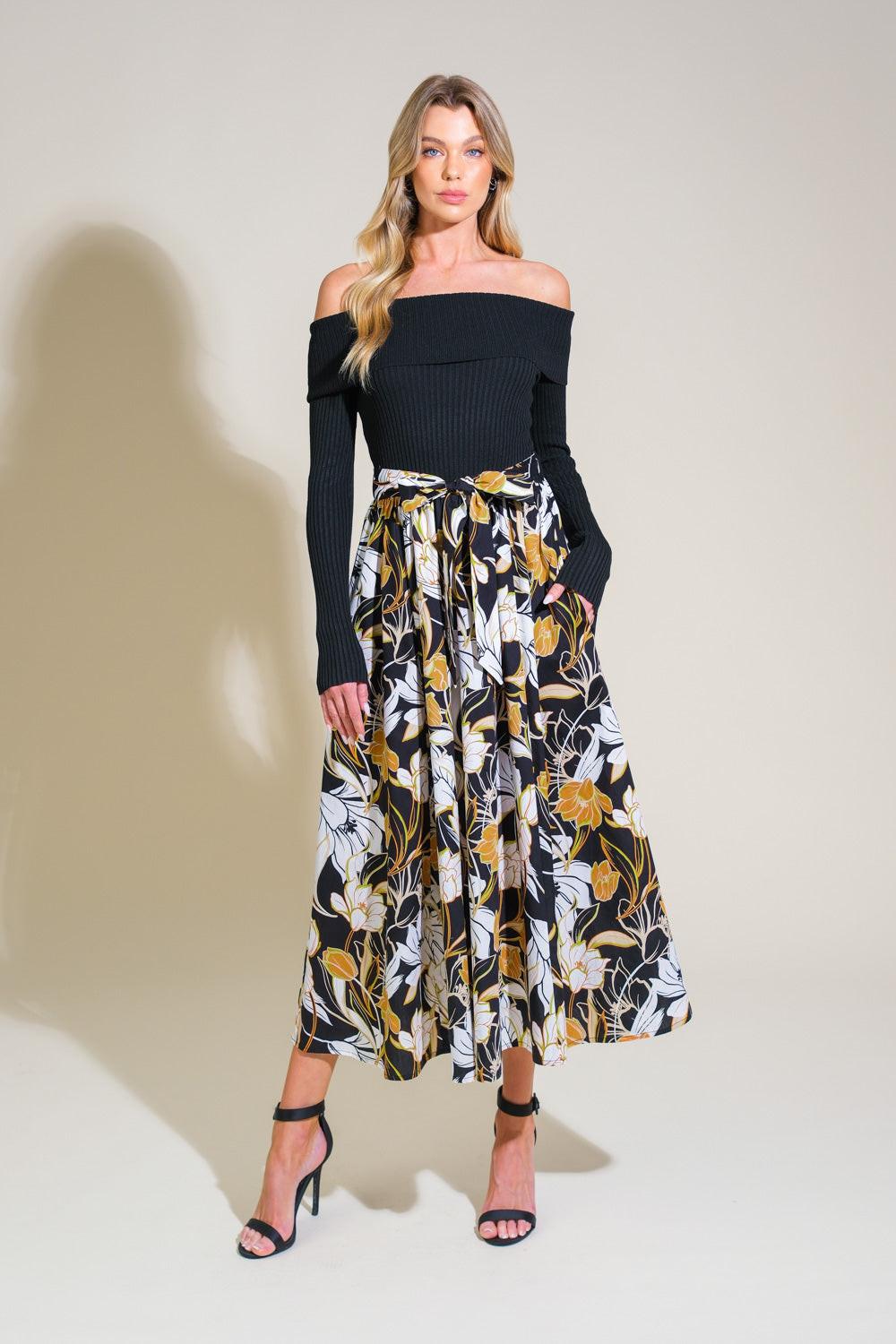 Twist on Timeless Woven Midi Dress in black, view 1 — Soul Flow Apparel
