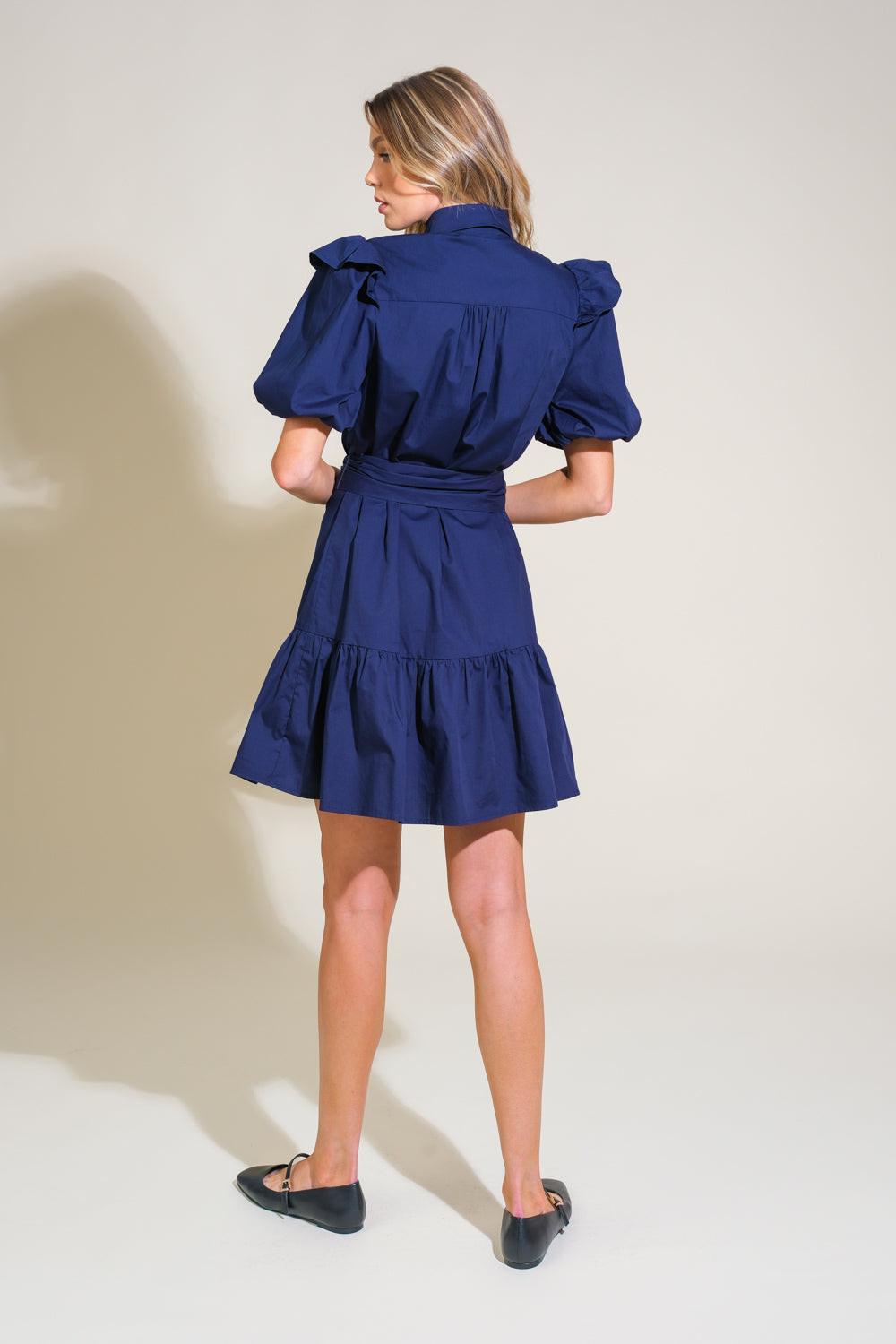 Iridescent Dream Woven Mini Dress in navy, view 5 — Soul Flow Apparel