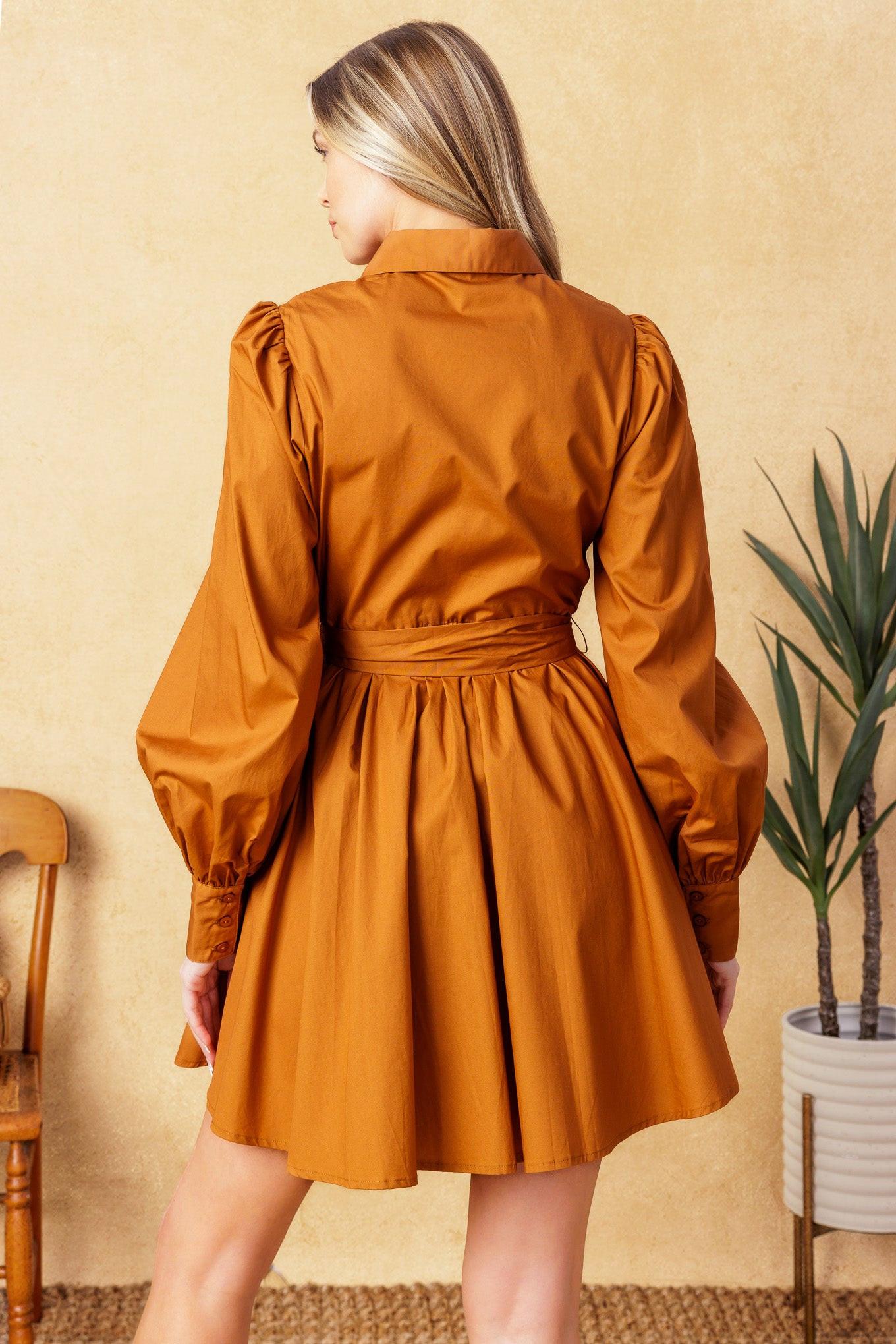 Eatons Neck Woven Mini Dress in caramel, view 5 — Soul Flow Apparel