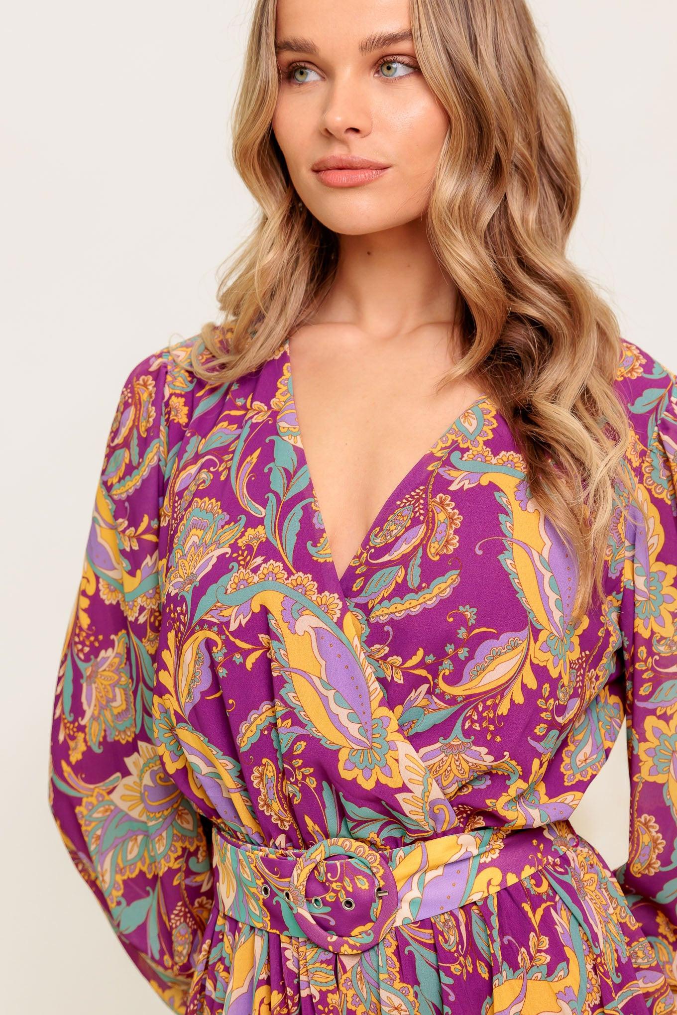 Going with Elegance Woven Midi Dress in purple, view 4 — Soul Flow Apparel