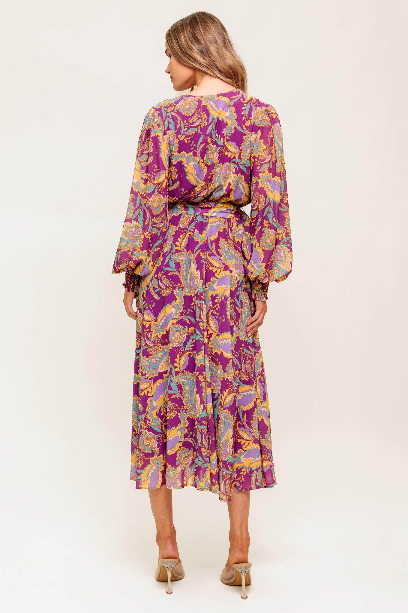 Going with Elegance Woven Midi Dress in purple, view 6 — Soul Flow Apparel