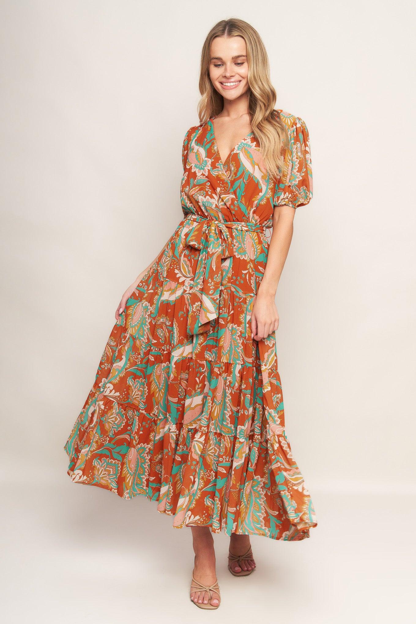 Can't Live Without Rust Woven Midi Dress, view 2 — Soul Flow Apparel
