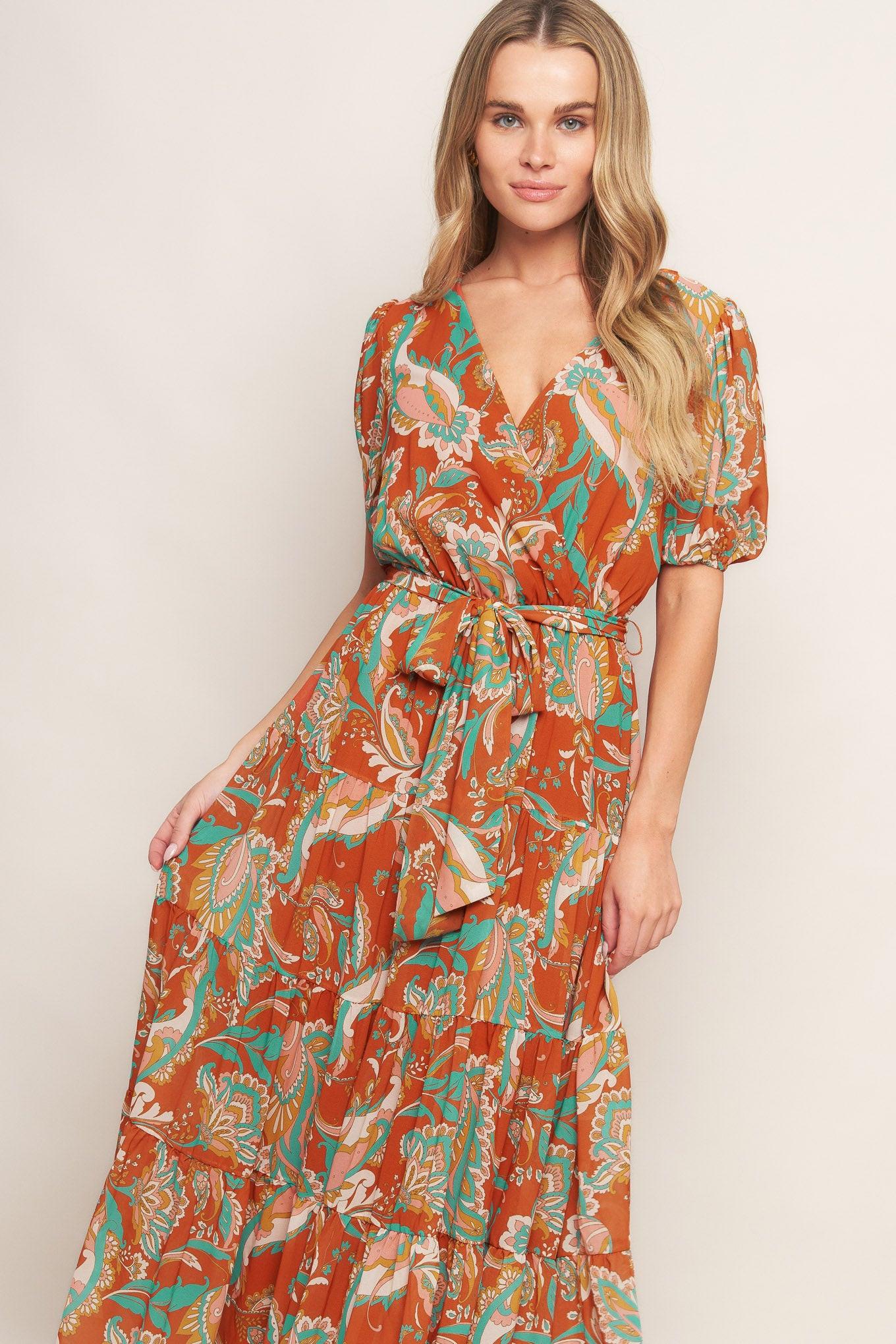 Can't Live Without Rust Woven Midi Dress, view 3 — Soul Flow Apparel