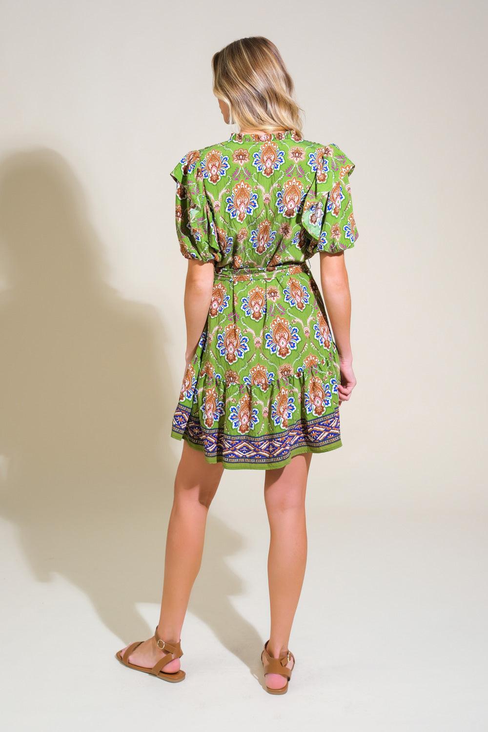 Pure Serenity Woven Mini Dress in avocado, view 6 — Soul Flow Apparel