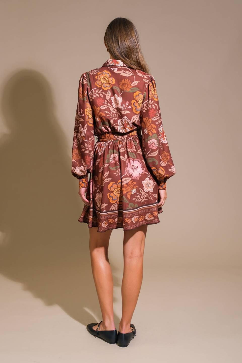Desert Dawn Woven Mini Dress in brown, view 2 — Soul Flow Apparel