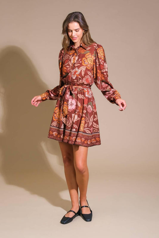 Desert Dawn Woven Mini Dress in brown, view 3 — Soul Flow Apparel