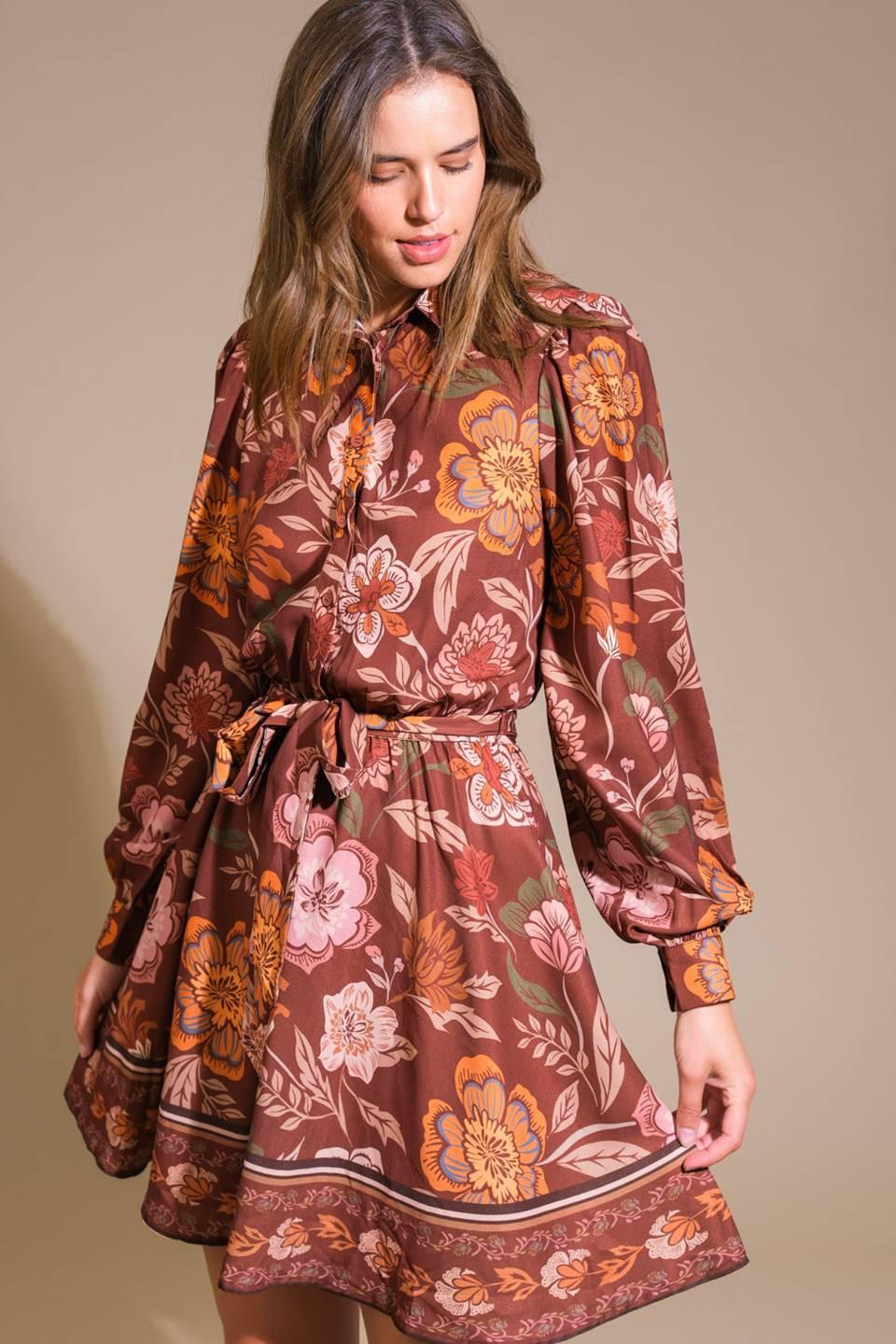 Desert Dawn Woven Mini Dress in brown, view 4 — Soul Flow Apparel