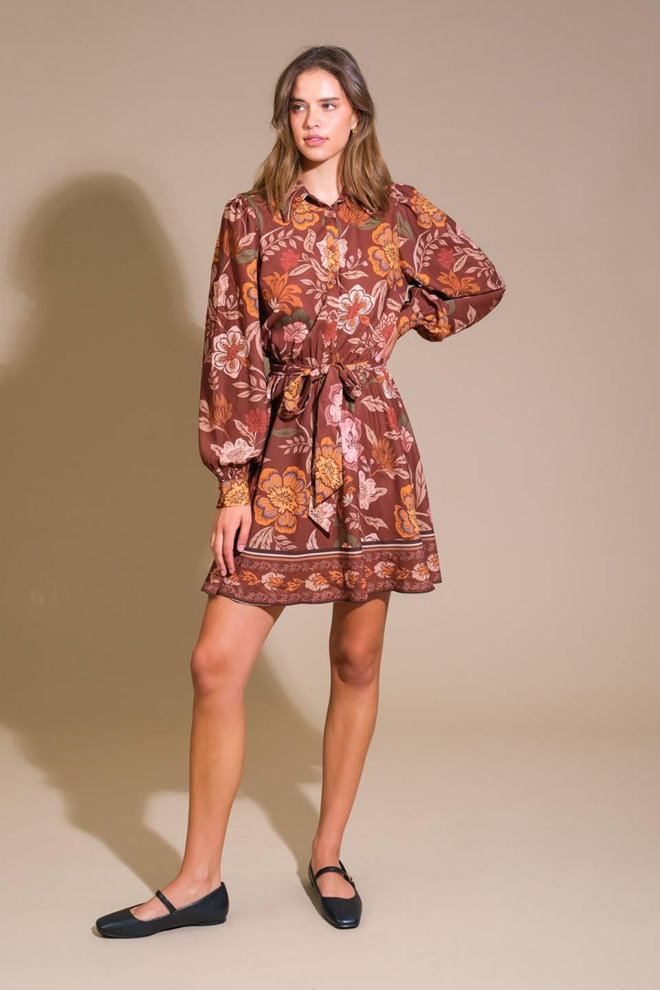 Desert Dawn Woven Mini Dress in brown, view 5 — Soul Flow Apparel
