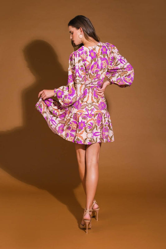 Blissful Strolls Woven Mini Dress in ivory orchid, view 2 — Soul Flow Apparel
