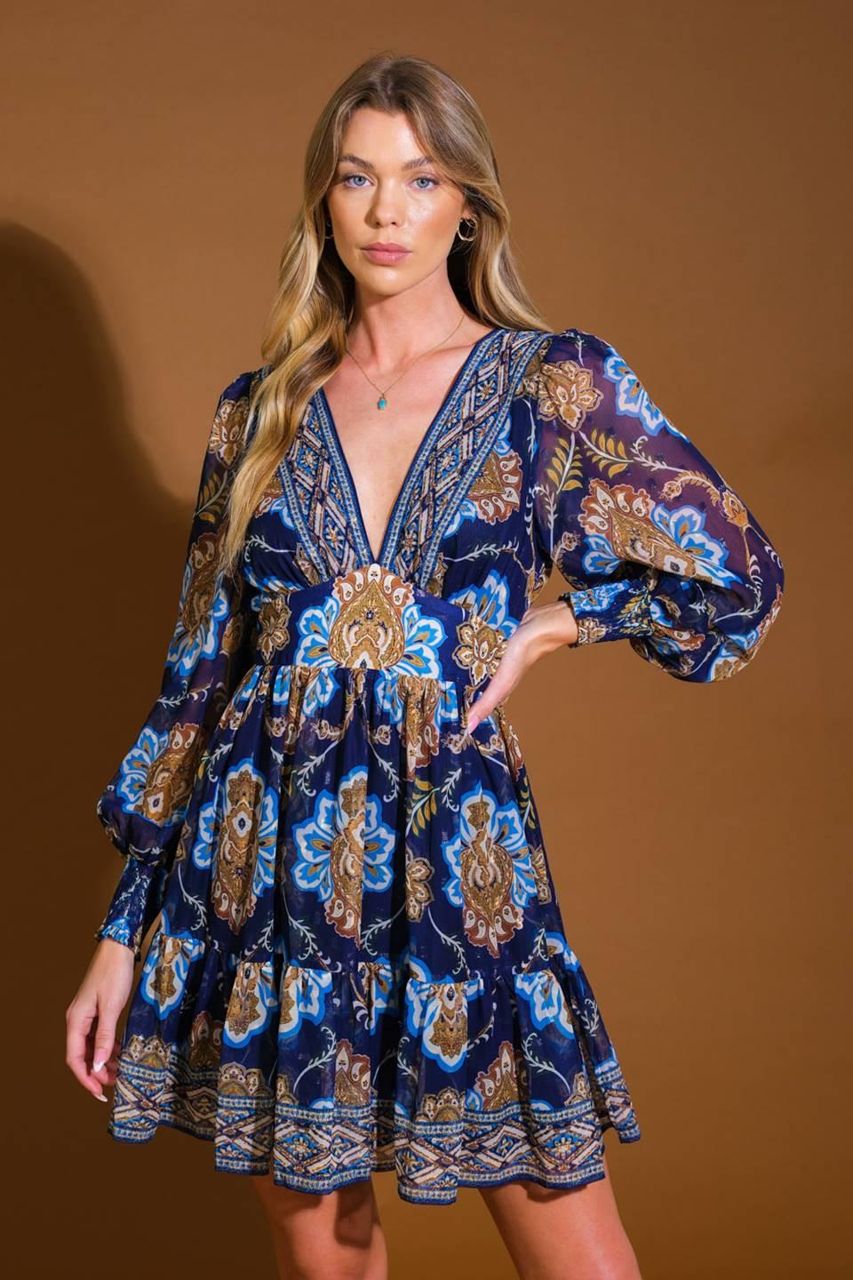So Delighted Woven Mini Dress in navy, view 1 — Soul Flow Apparel
