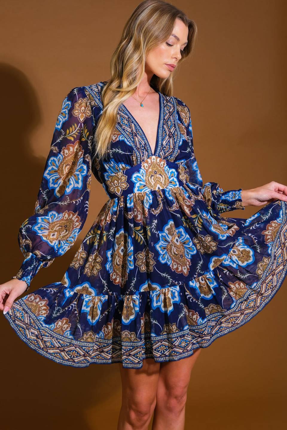 So Delighted Woven Mini Dress in navy, view 4 — Soul Flow Apparel
