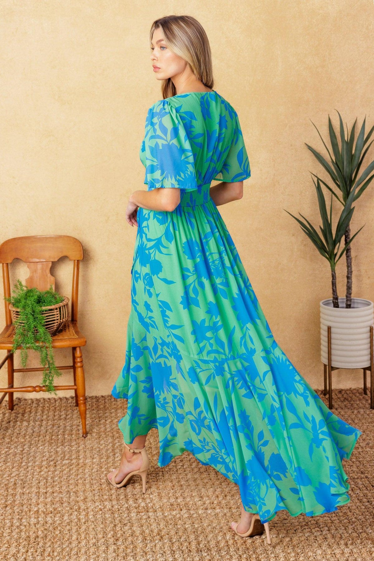 Forever Daydreaming Woven Midi Dress in green blue, view 5 — Soul Flow Apparel