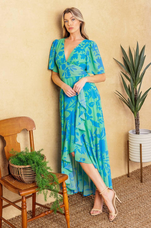 Forever Daydreaming Woven Midi Dress in green blue, view 6 — Soul Flow Apparel