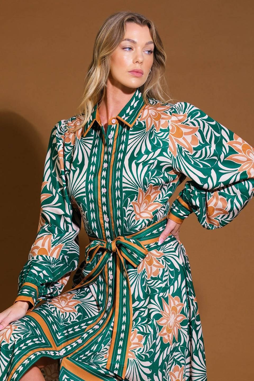 Love Espresso Woven Midi Dress in green camel, view 4 — Soul Flow Apparel