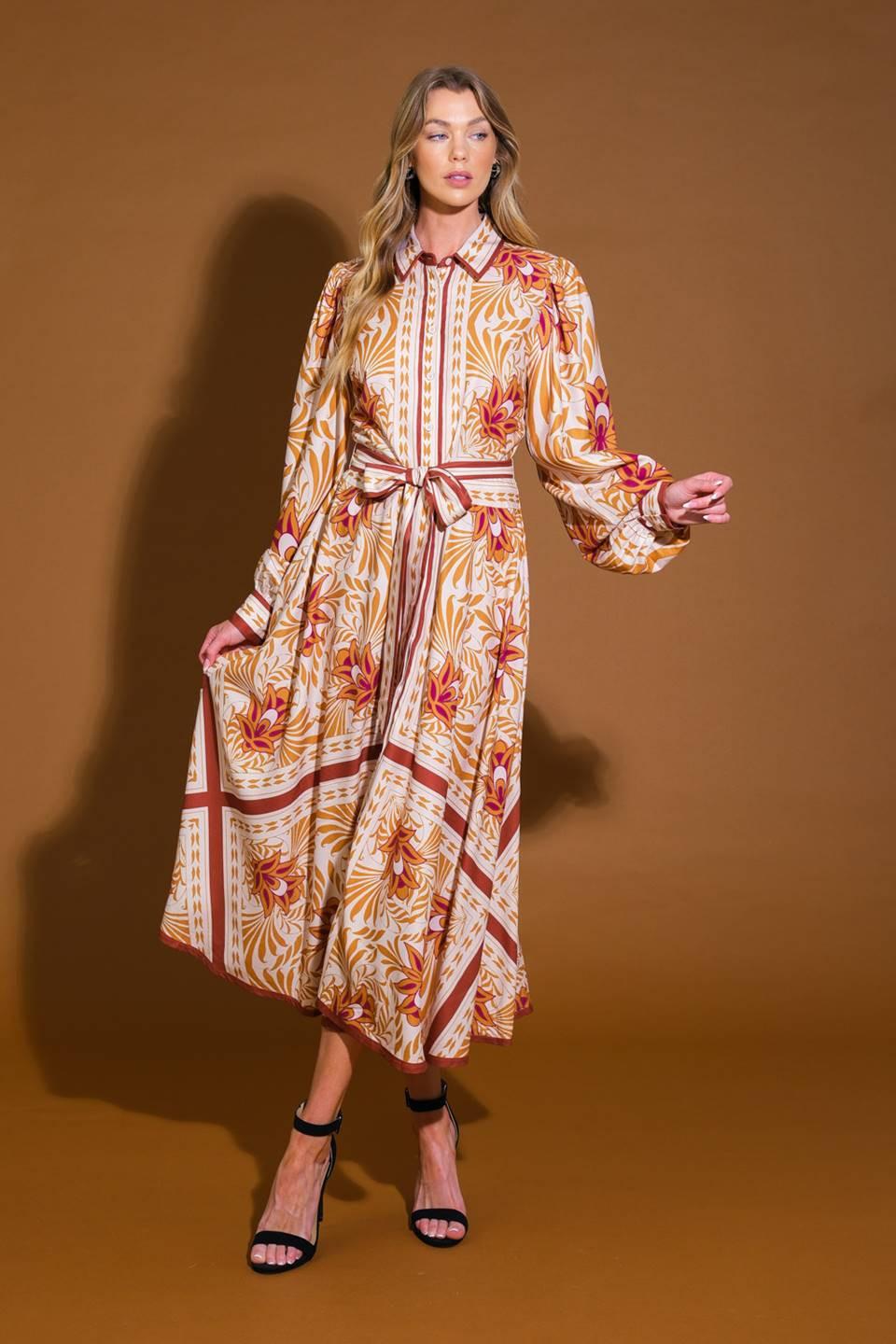 Love Espresso Woven Midi Dress in ivory camel, view 1 — Soul Flow Apparel