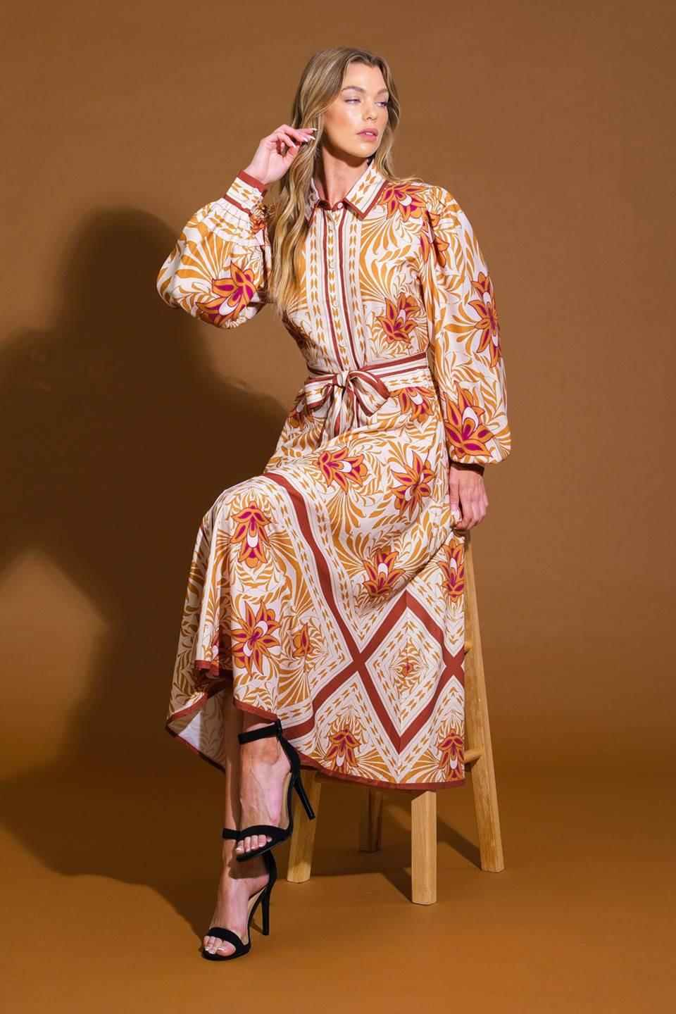 Love Espresso Woven Midi Dress in ivory camel, view 5 — Soul Flow Apparel