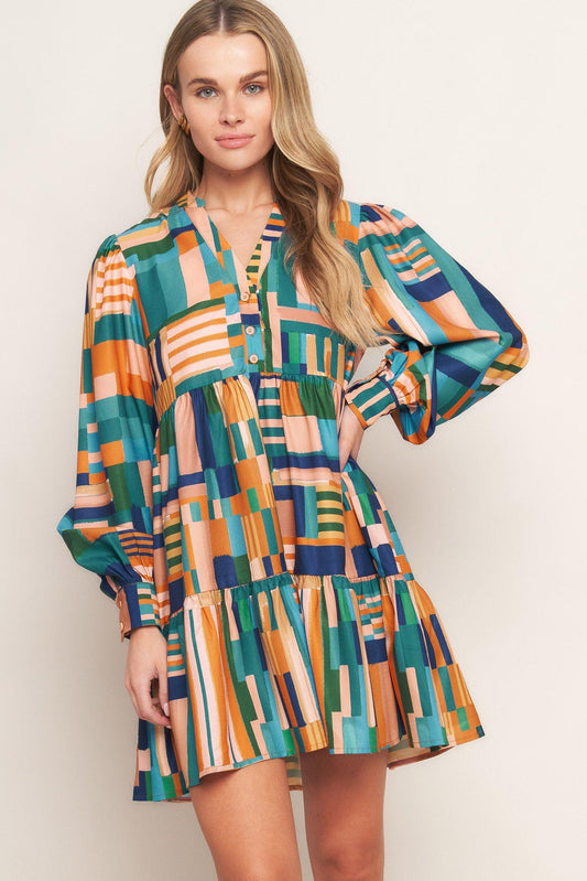 Effortless Selection Woven Mini Dress in green rust, view 2 — Soul Flow Apparel