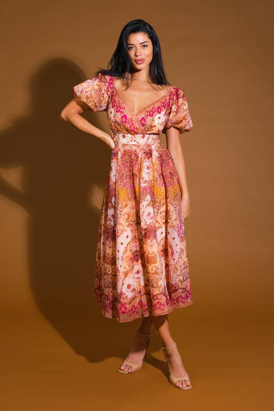 For Good Woven Midi Dress in taupe brown, view 1 — Soul Flow Apparel