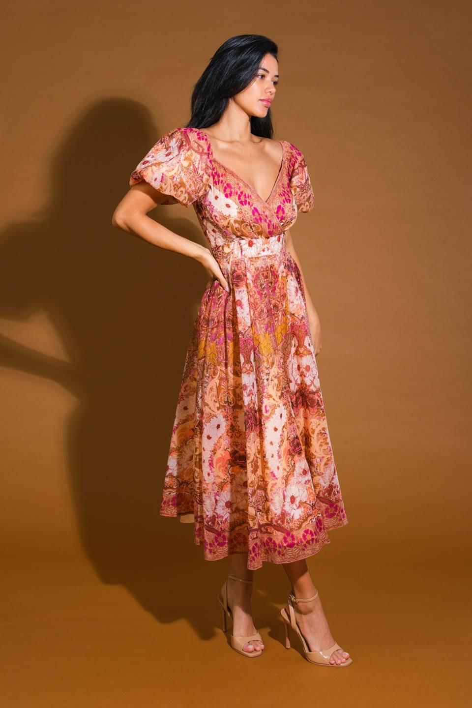 For Good Woven Midi Dress in taupe brown, view 3 — Soul Flow Apparel