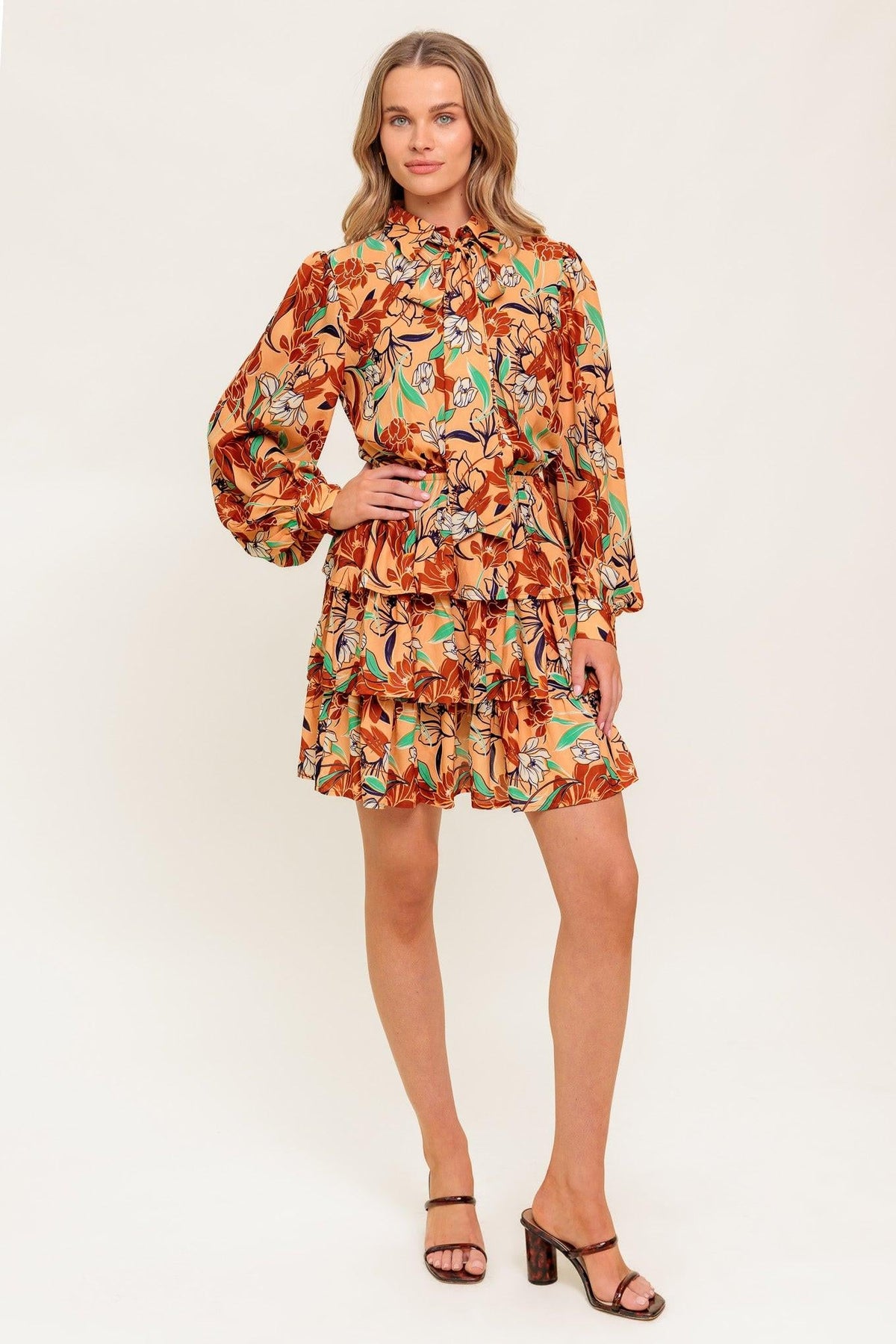 Secret Crush Woven Mini Dress in taupe brown, view 1 — Soul Flow Apparel