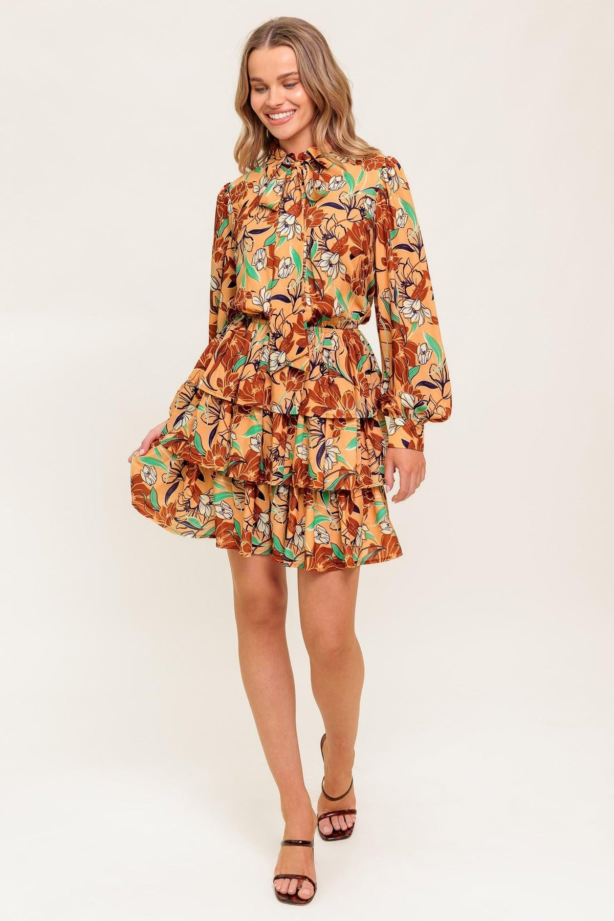 Secret Crush Woven Mini Dress in taupe brown, view 2 — Soul Flow Apparel