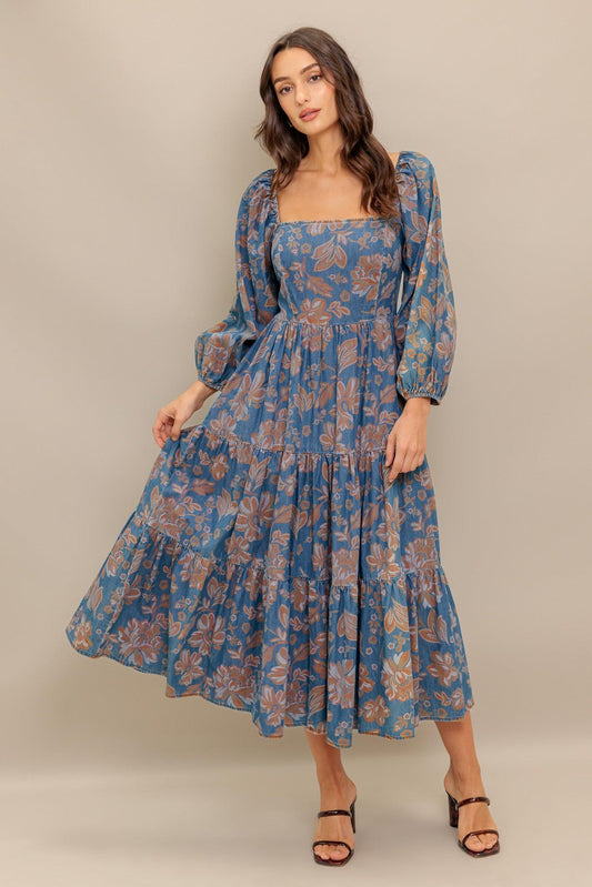Circle of Friends Denim Midi Dress in chambray, view 2 — Soul Flow Apparel