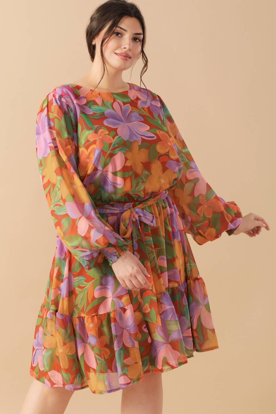 Muted Garden Woven Mini Dress in rust, view 4 — Soul Flow Apparel
