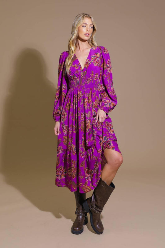 Elegantly Elevated Woven Midi Dress in lavender, view 5 — Soul Flow Apparel