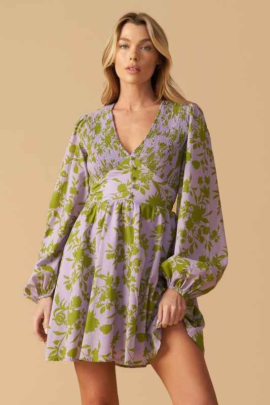 Wings of a Dream Woven Mini Dress in lavender, view 1 — Soul Flow Apparel