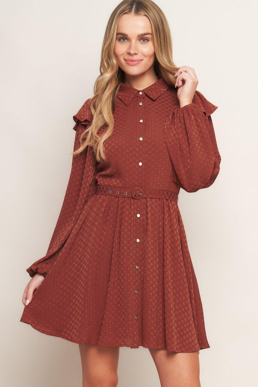 Call It Love Woven Mini Dress in brick, view 3 — Soul Flow Apparel