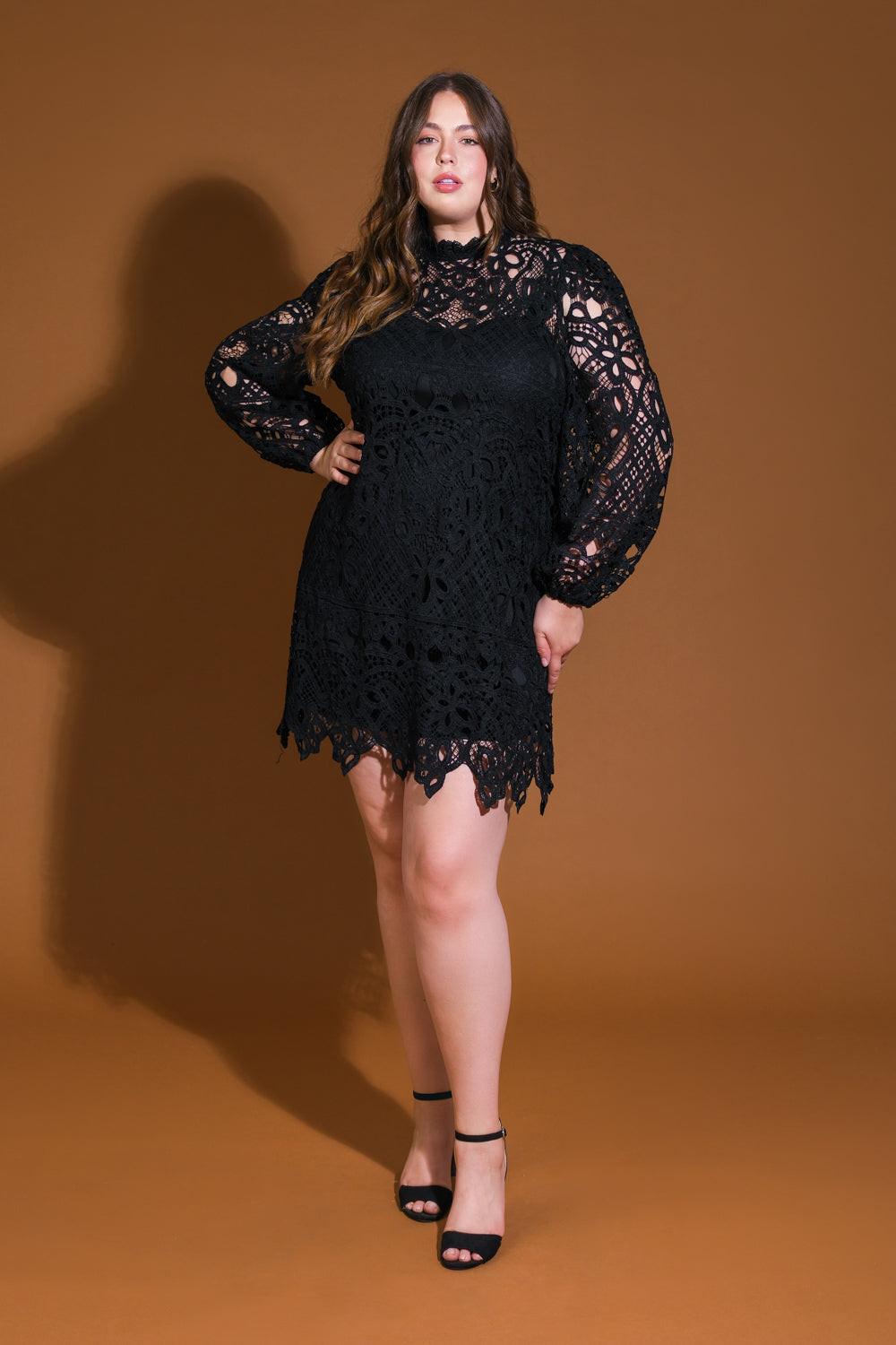 Getting Started Woven Lace Mini Dress in black, view 1 — Soul Flow Apparel