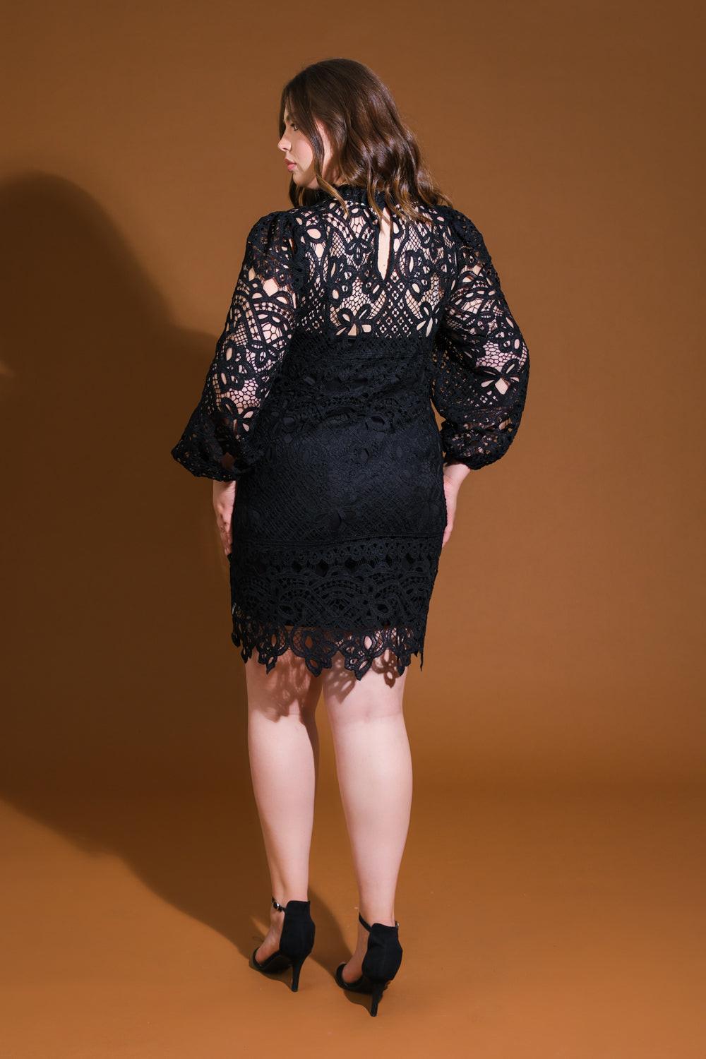 Getting Started Woven Lace Mini Dress in black, view 2 — Soul Flow Apparel