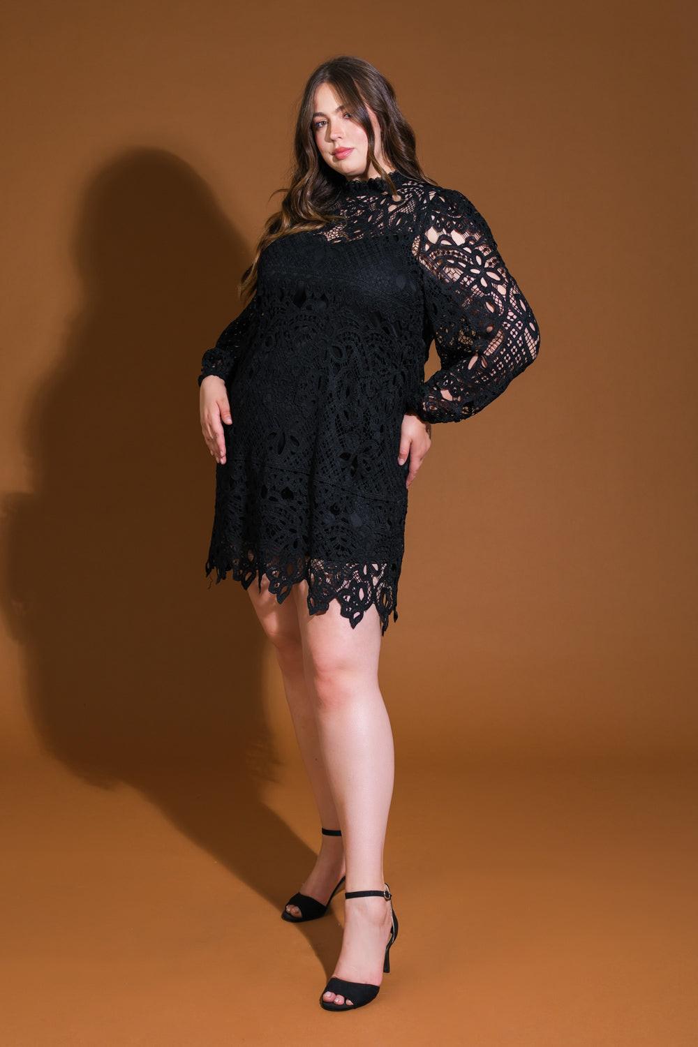 Getting Started Woven Lace Mini Dress in black, view 3 — Soul Flow Apparel