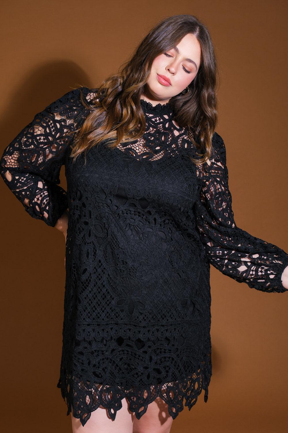 Getting Started Woven Lace Mini Dress in black, view 4 — Soul Flow Apparel