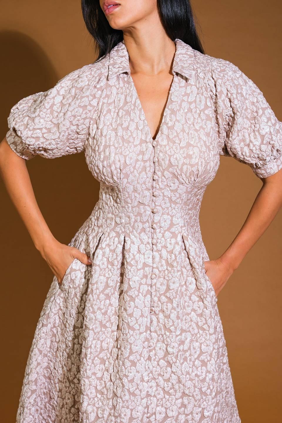Perfect Vision Woven Midi Dress in taupe, view 4 — Soul Flow Apparel