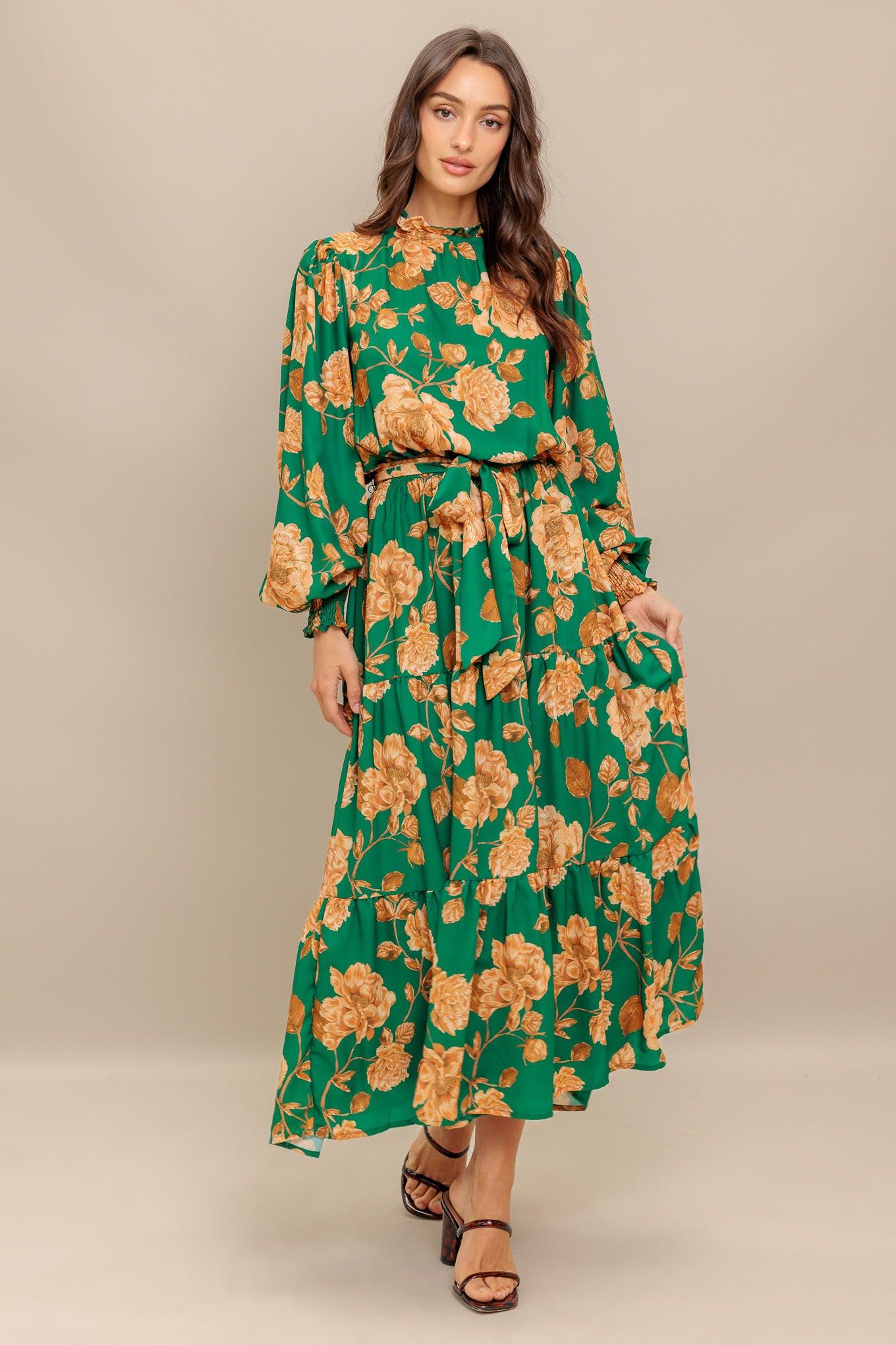 Songs About You Woven Midi Dress in green, view 1 — Soul Flow Apparel