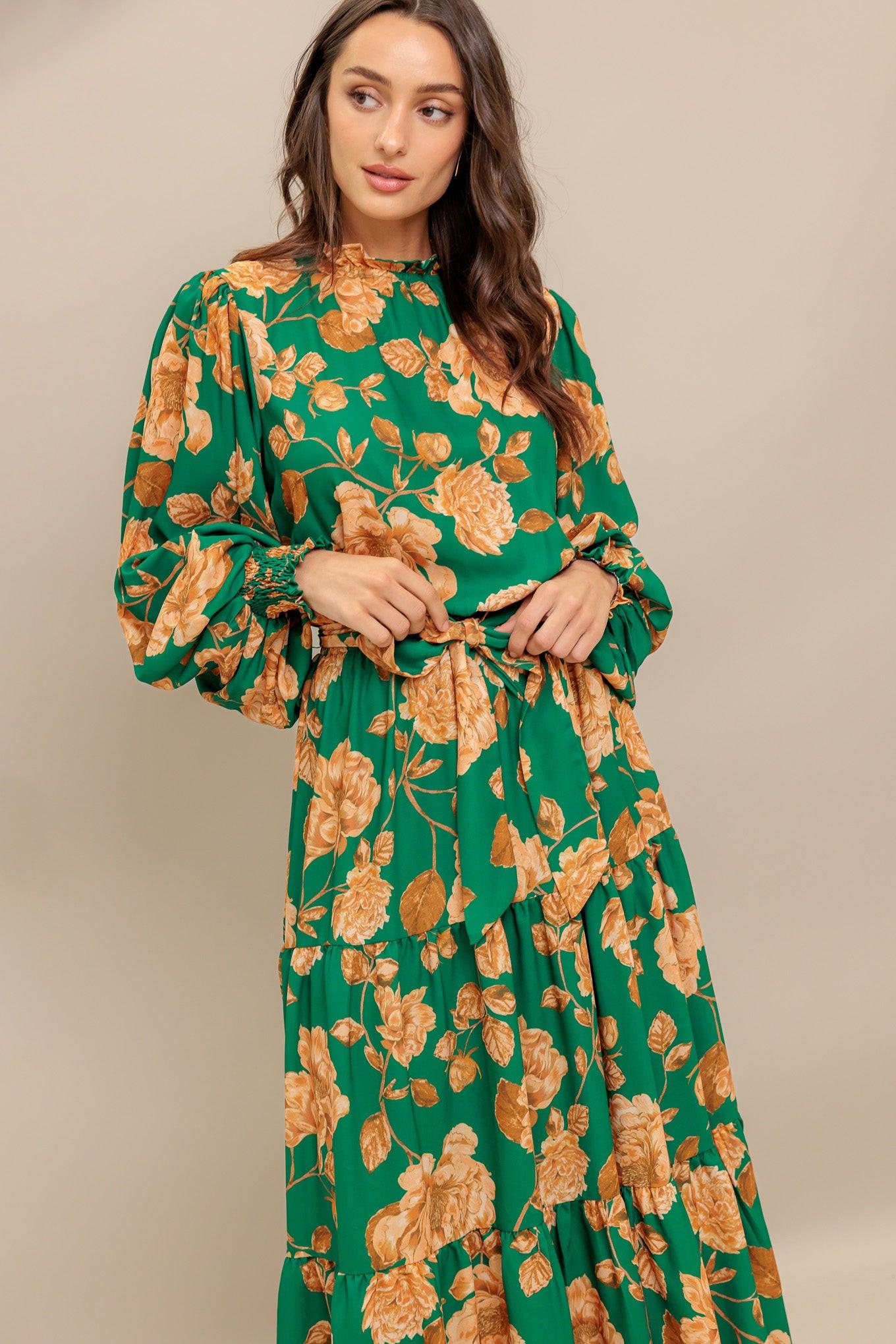 Songs About You Woven Midi Dress in green, view 3 — Soul Flow Apparel