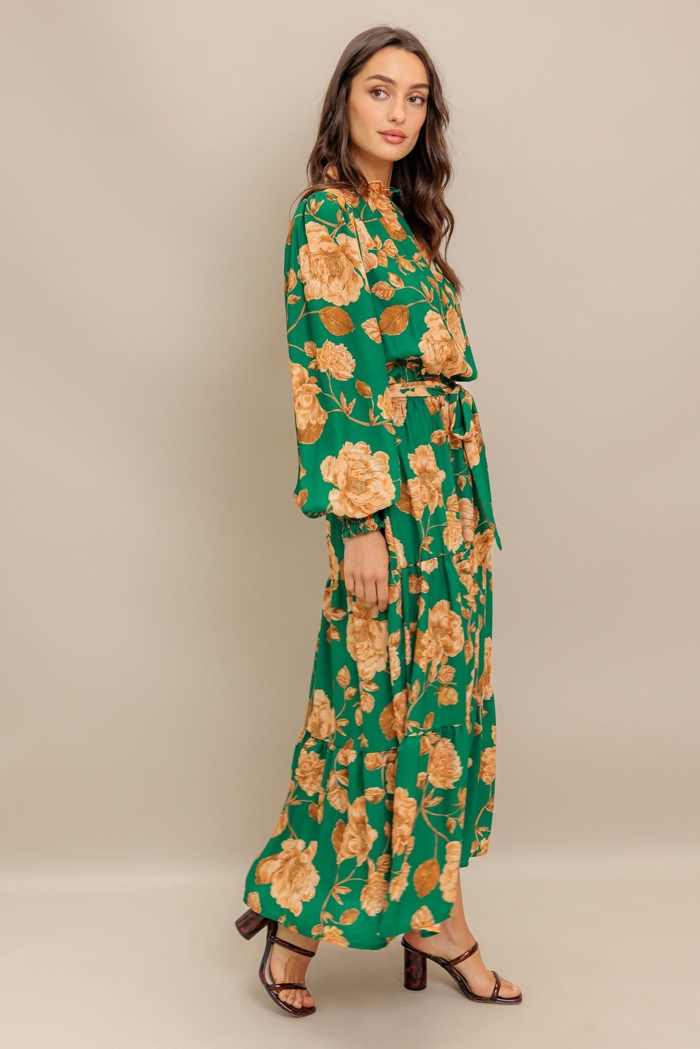 Songs About You Woven Midi Dress in green, view 4 — Soul Flow Apparel