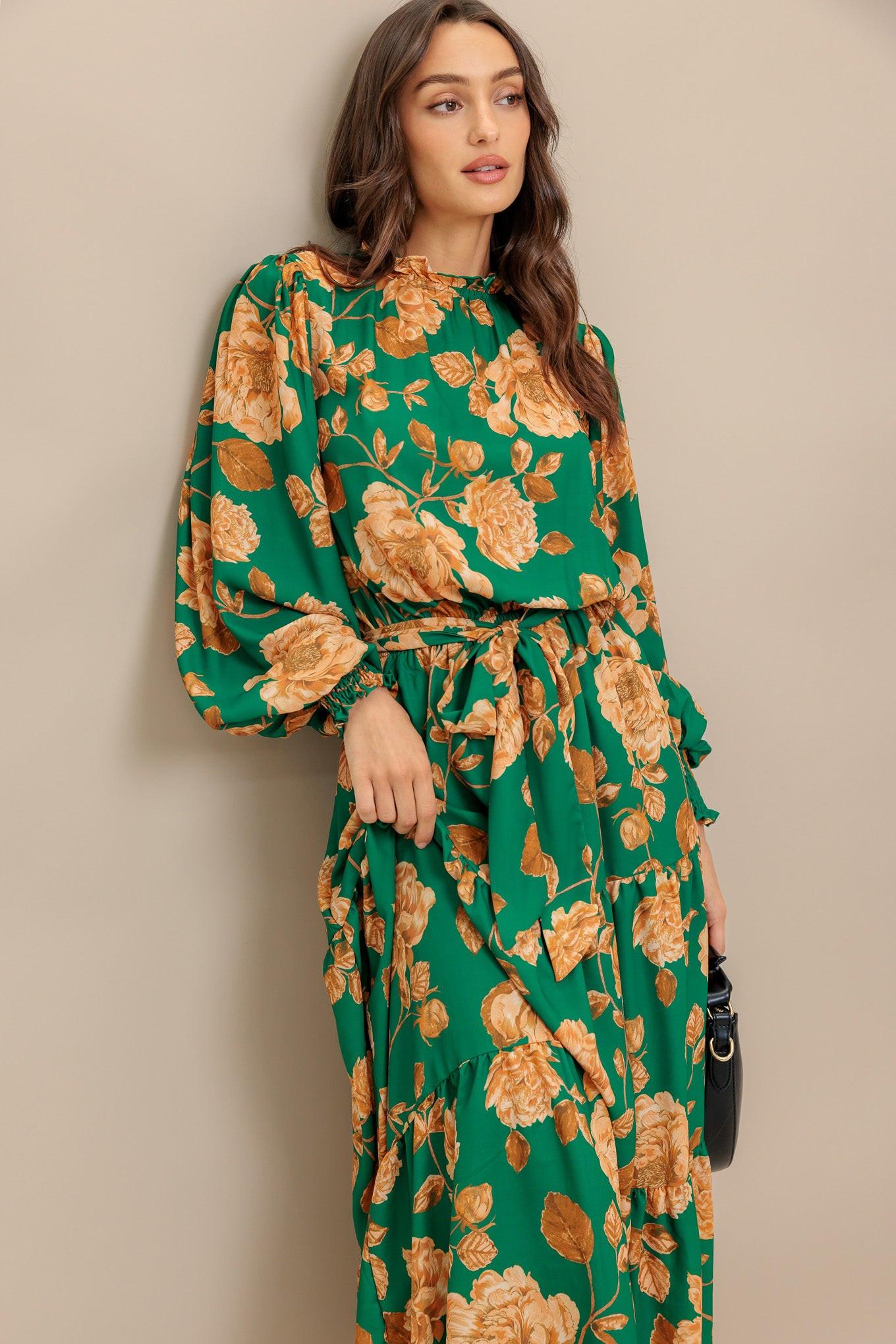 Songs About You Woven Midi Dress in green, view 7 — Soul Flow Apparel