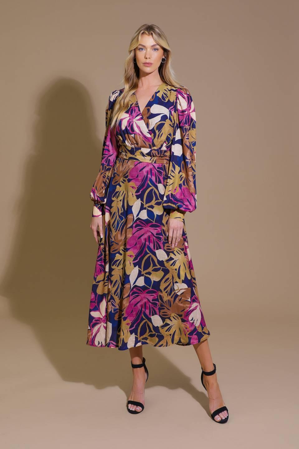 Lost in Your Eyes Woven Midi Dress in navy orchid, view 1 — Soul Flow Apparel