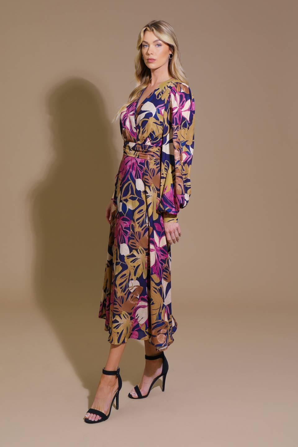 Lost in Your Eyes Woven Midi Dress in navy orchid, view 3 — Soul Flow Apparel